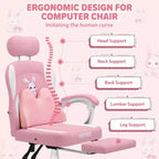 HOFFREE Chaise de jeu lapin pour enfants avec coussin de massage et repose-pieds, réglable et ergonomique, design kawaii mignon pour les 8-14 ans