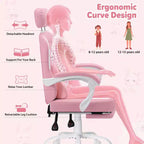 HOFFREE Chaise de jeu lapin pour enfants avec coussin de massage et repose-pieds, réglable et ergonomique, design kawaii mignon pour les 8-14 ans