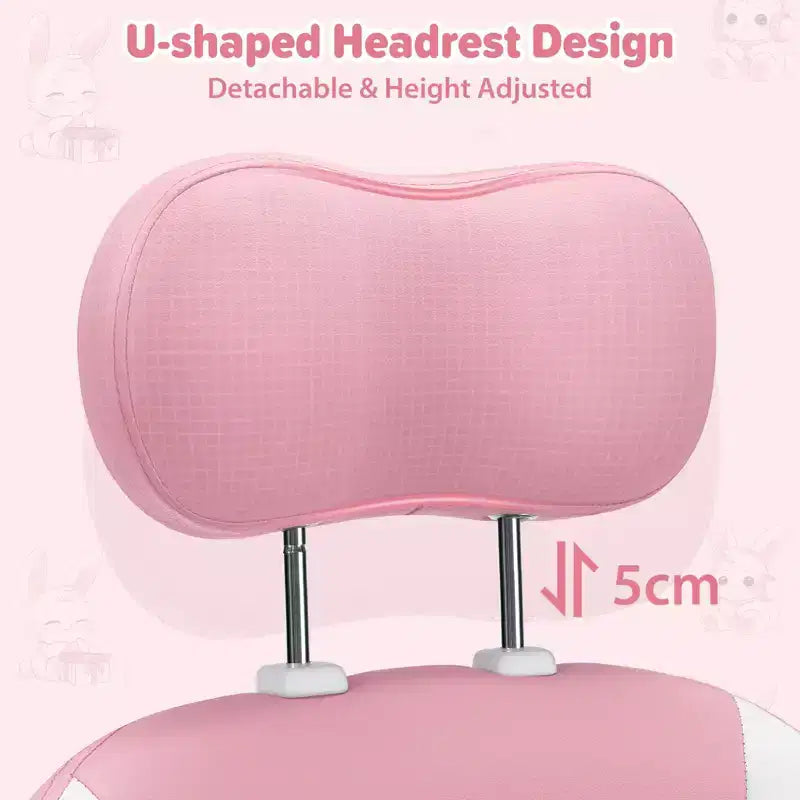 HOFFREE Chaise de jeu lapin pour enfants avec coussin de massage et repose-pieds, réglable et ergonomique, design kawaii mignon pour les 8-14 ans