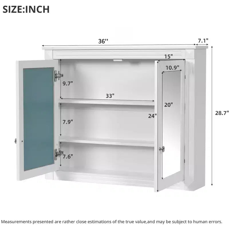 Meuble de rangement mural de salle de bain GDFStudio Peng avec 2 miroirs et étagères réglables