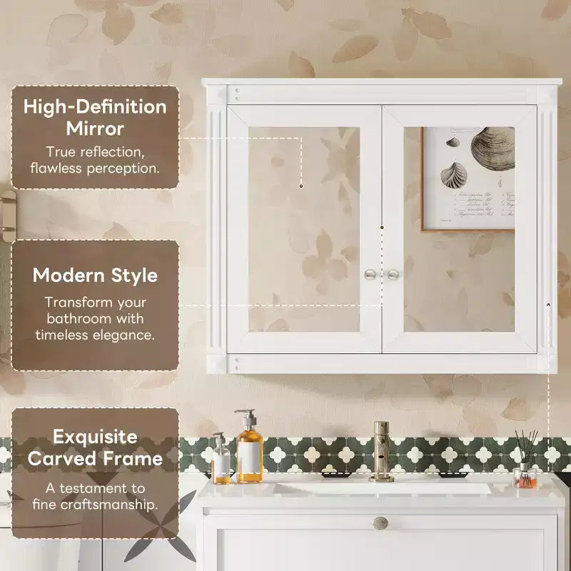 Meuble de rangement mural de salle de bain GDFStudio Peng avec 2 miroirs et étagères réglables