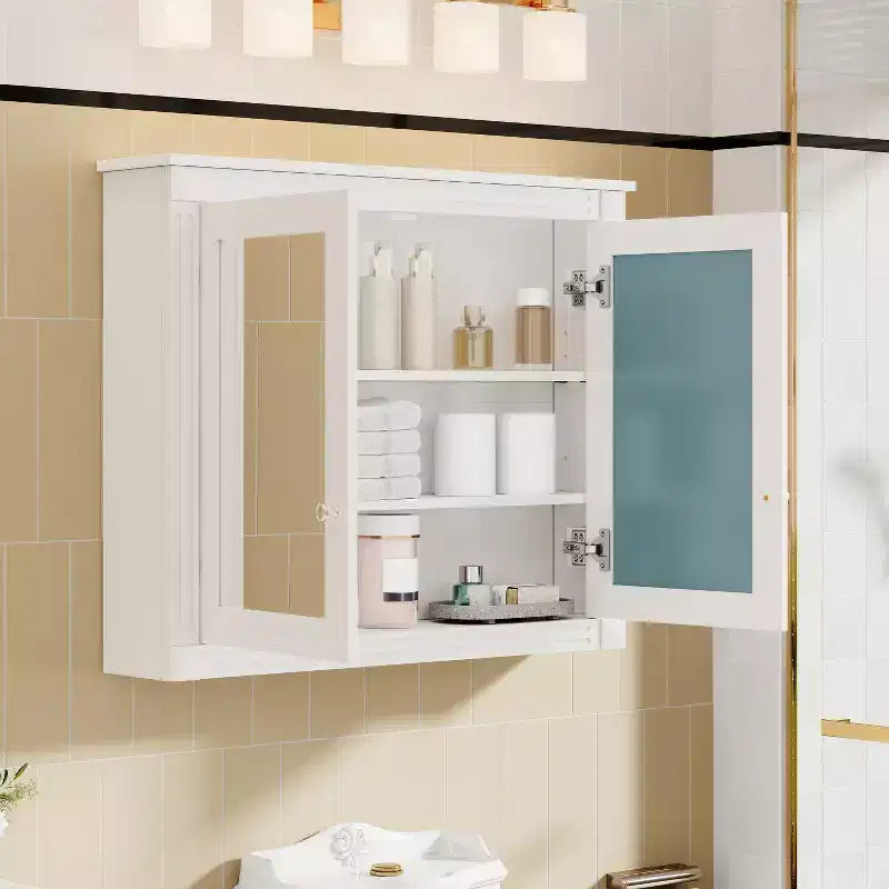 Meuble de rangement mural de salle de bain GDFStudio Peng avec 2 miroirs et étagères réglables