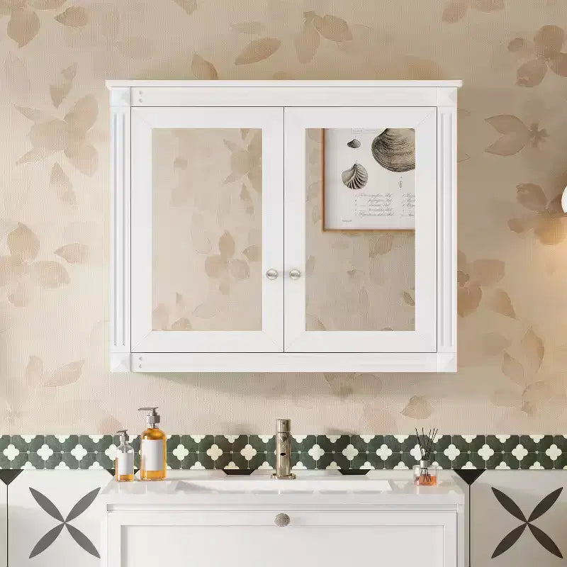 Meuble de rangement mural de salle de bain GDFStudio Peng avec 2 miroirs et étagères réglables