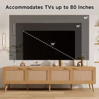 Meuble TV GDFStudio Primo 70 de style bohème pour téléviseurs de 80 po, avec portes en rotin et trou passe-câbles