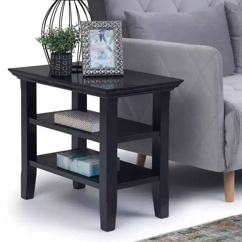 Table d'appoint étroite de style transitionnel en bois massif, largeur 14 pouces, modèle Normandy