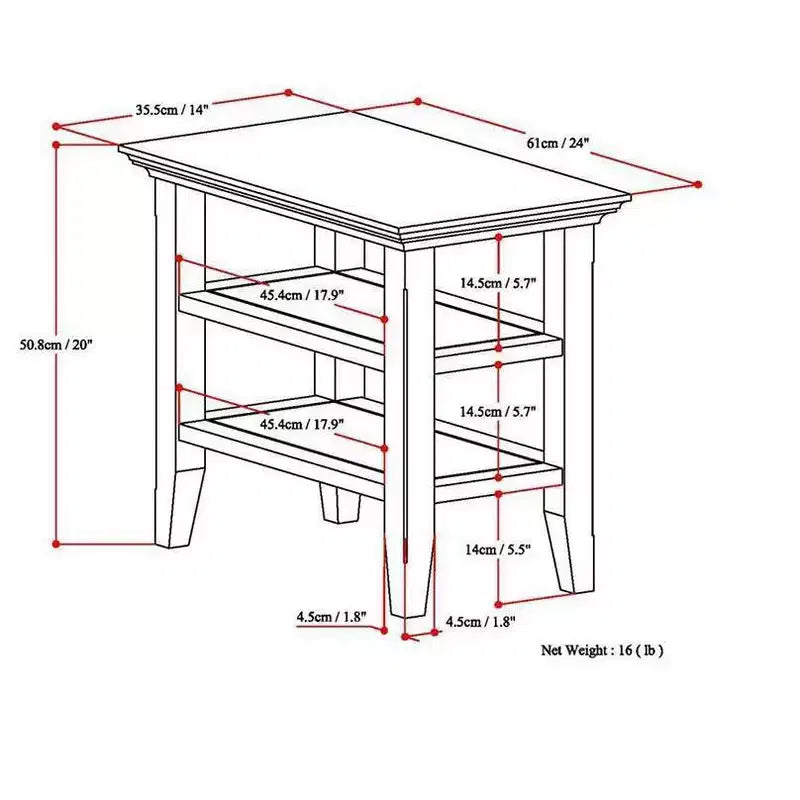Table d'appoint étroite de style transitionnel en bois massif, largeur 14 pouces, modèle Normandy