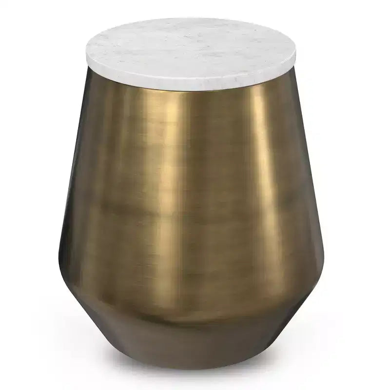 Nataly Modern Contemporary 16 inch Wide Metal Side Table in White /Antique Brass, Fully Assembled