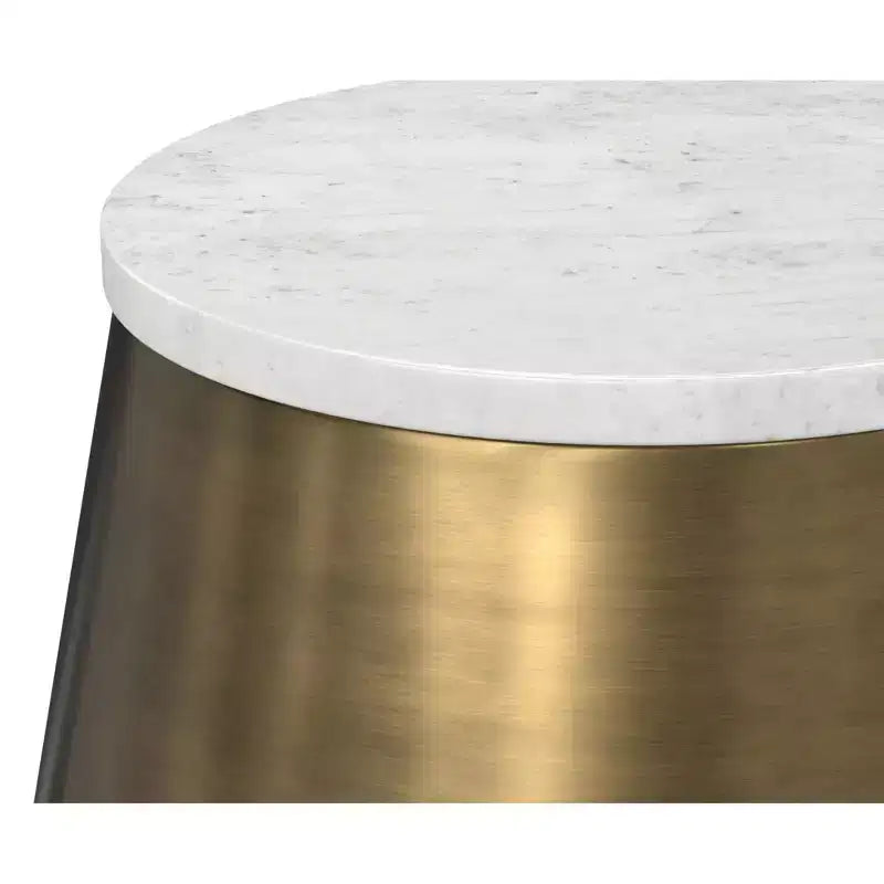 Table d'appoint en métal Nataly moderne contemporaine de 40 cm de large, blanche/laiton antique, entièrement assemblée