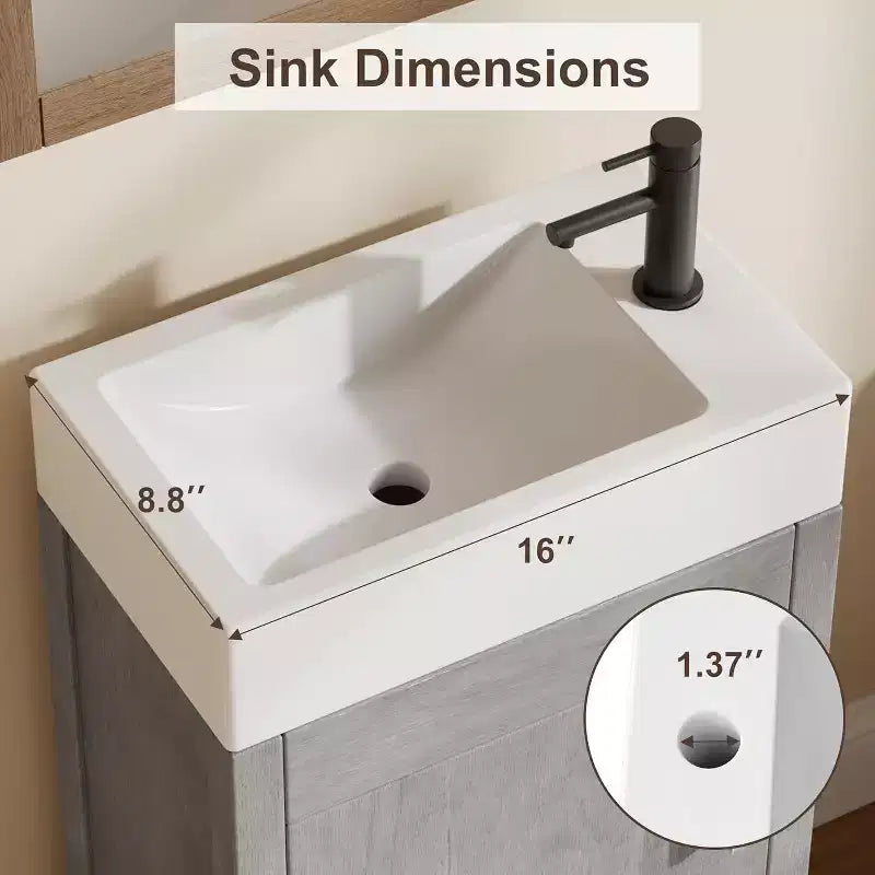 Meuble-lavabo 16 po avec lavabo et porte à fermeture amortie – Armoire de rangement compacte pour petite salle de bain ou salle d'eau