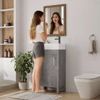Meuble-lavabo 16 po avec lavabo et porte à fermeture amortie – Armoire de rangement compacte pour petite salle de bain ou salle d'eau