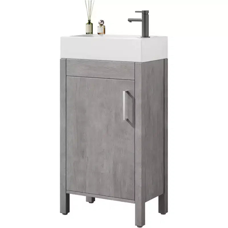 Meuble-lavabo 16 po avec lavabo et porte à fermeture amortie – Armoire de rangement compacte pour petite salle de bain ou salle d'eau
