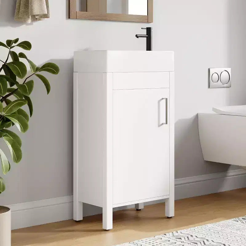 Meuble-lavabo 16 po avec lavabo et porte à fermeture amortie – Armoire de rangement compacte pour petite salle de bain ou salle d'eau