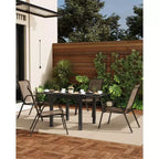 Lot de 4 chaises de salle à manger empilables d'extérieur, chaises de patio à dossier haut avec tissu Textilène, cadre en métal toutes saisons pour terrasse, pelouse, jardin, gris