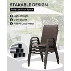Lot de 4 chaises de salle à manger empilables d'extérieur, chaises de patio à dossier haut avec tissu Textilène, cadre en métal toutes saisons pour terrasse, pelouse, jardin, gris