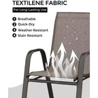Lot de 4 chaises de salle à manger empilables d'extérieur, chaises de patio à dossier haut avec tissu Textilène, cadre en métal toutes saisons pour terrasse, pelouse, jardin, gris