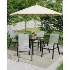 Lot de 4 chaises de salle à manger empilables d'extérieur, chaises de patio à dossier haut avec tissu Textilène, cadre en métal toutes saisons pour terrasse, pelouse, jardin, gris