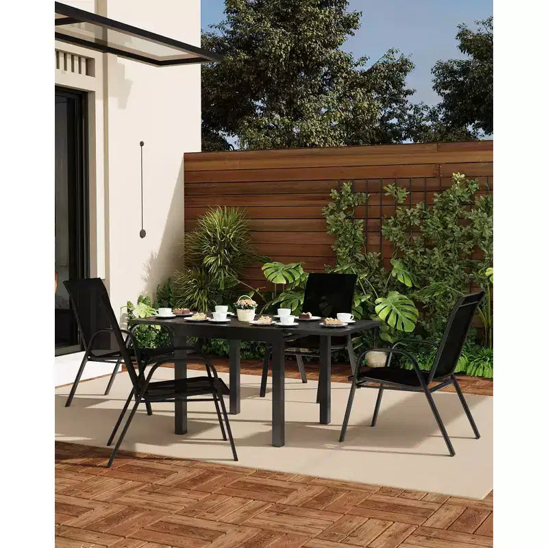 Lot de 4 chaises de salle à manger empilables d'extérieur, chaises de patio à dossier haut avec tissu Textilène, cadre en métal toutes saisons pour terrasse, pelouse, jardin, gris