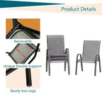 Lot de 4 chaises de salle à manger empilables d'extérieur, chaises de patio à dossier haut avec tissu Textilène, cadre en métal toutes saisons pour terrasse, pelouse, jardin, gris