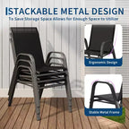 Lot de 4 chaises de salle à manger empilables d'extérieur, chaises de patio à dossier haut avec tissu Textilène, cadre en métal toutes saisons pour terrasse, pelouse, jardin, gris