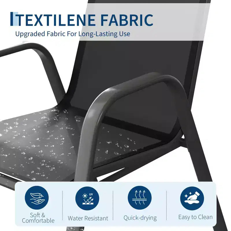 Lot de 4 chaises de salle à manger empilables d'extérieur, chaises de patio à dossier haut avec tissu Textilène, cadre en métal toutes saisons pour terrasse, pelouse, jardin, gris