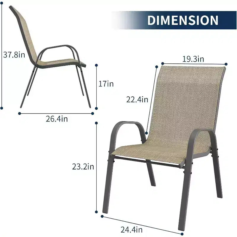 Lot de 4 chaises de salle à manger empilables d'extérieur, chaises de patio à dossier haut avec tissu Textilène, cadre en métal toutes saisons pour terrasse, pelouse, jardin, gris