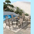 Lot de 4 chaises de salle à manger empilables d'extérieur, chaises de patio à dossier haut avec tissu Textilène, cadre en métal toutes saisons pour terrasse, pelouse, jardin, gris