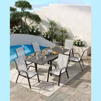 Lot de 4 chaises de salle à manger empilables d'extérieur, chaises de patio à dossier haut avec tissu Textilène, cadre en métal toutes saisons pour terrasse, pelouse, jardin, gris