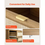 Commode double en rotin à 6 tiroirs avec poignées métalliques, meuble de rangement pour chambre à coucher, couleur noyer