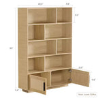 Étagère en rotin à 5 niveaux avec armoire de rangement et porte, bibliothèque industrielle haute avec rangement, bibliothèque à 5 étagères pour salon, chambre à coucher