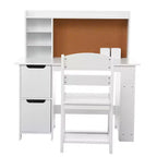 Coiffeuse et bureau d'étude pour enfants - Table blanche avec chaise, étagère, miroir, armoires et tableau d'affichage pour les 3-9 ans