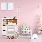 Coiffeuse et bureau d'étude pour enfants - Table blanche avec chaise, étagère, miroir, armoires et tableau d'affichage pour les 3-9 ans