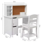 Coiffeuse et bureau d'étude pour enfants - Table blanche avec chaise, étagère, miroir, armoires et tableau d'affichage pour les 3-9 ans