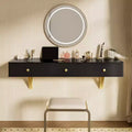 JVNOXK 47-inch Multi-Function Wall-Mounted Vanity with Drawers and Floating Shelves, Suitable for Desks, Bedrooms, and Hair Styling, Black and Gold