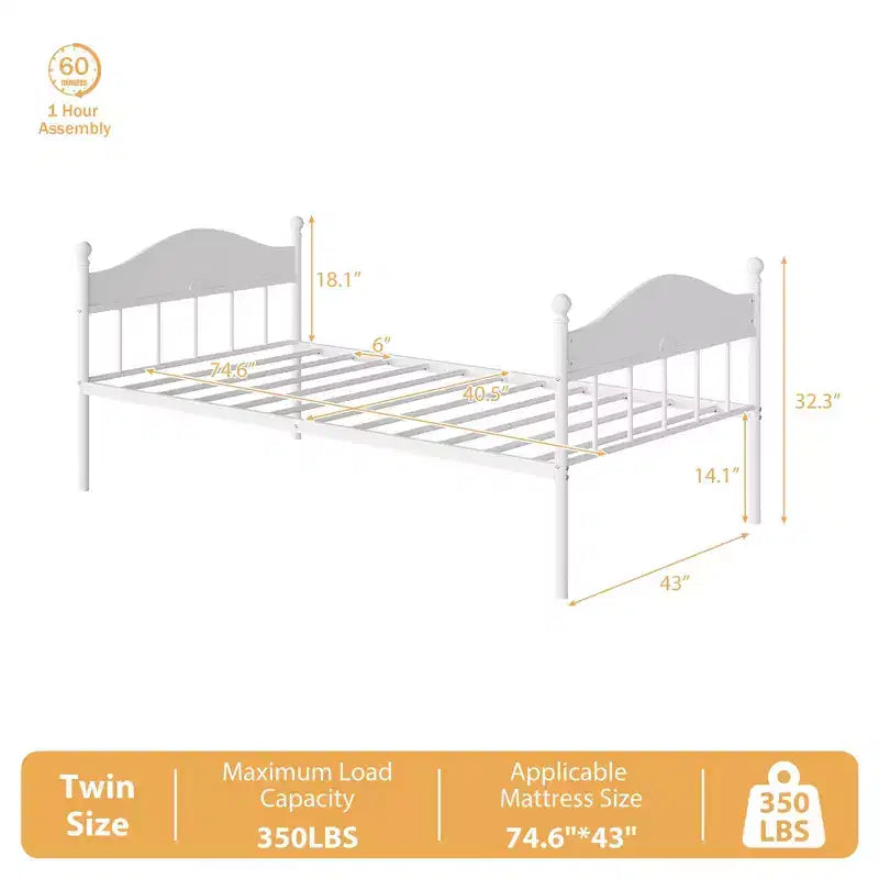 Lit de repos double, lit de repos en métal avec tête de lit élégante, espace de rangement sous le lit, plateforme à lattes en acier robuste pour salon, chambre à coucher et chambre d'amis