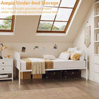 Lit de repos double, lit de repos en métal avec tête de lit élégante, espace de rangement sous le lit, plateforme à lattes en acier robuste pour salon, chambre à coucher et chambre d'amis