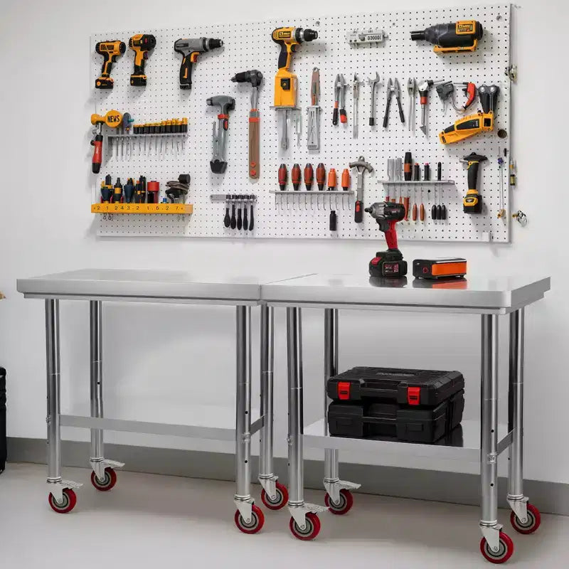 Table de préparation de cuisine en acier inoxydable 24 x 35 avec roulettes et étagère inférieure réglable