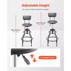 Tabouret d'atelier réglable avec dossier Siège de travail de garage à hauteur pneumatique Capacité de 136 kg