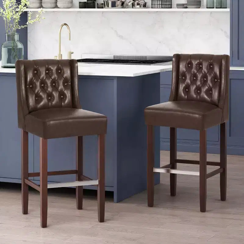 Lot de 2 tabourets de bar modernes de 76 cm avec dossier, tabourets de bar rembourrés avec repose-pieds en métal pour îlot de cuisine ou bar à domicile - Panipeachy