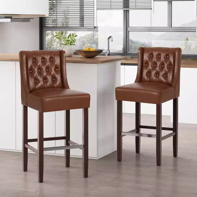 Lot de 2 tabourets de bar modernes de 76 cm avec dossier, tabourets de bar rembourrés avec repose-pieds en métal pour îlot de cuisine ou bar à domicile - Panipeachy
