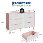 Commode en bois moderne avec 6 tiroirs cannelés, grand coffre de rangement avec poignées en métal, commode de chambre anti-basculement pour chambre à coucher, salon, couloir
