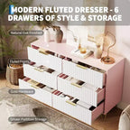 Commode en bois moderne avec 6 tiroirs cannelés, grand coffre de rangement avec poignées en métal, commode de chambre anti-basculement pour chambre à coucher, salon, couloir