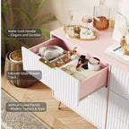 Commode en bois moderne avec 6 tiroirs cannelés, grand coffre de rangement avec poignées en métal, commode de chambre anti-basculement pour chambre à coucher, salon, couloir