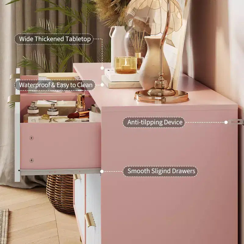 Commode en bois moderne avec 6 tiroirs cannelés, grand coffre de rangement avec poignées en métal, commode de chambre anti-basculement pour chambre à coucher, salon, couloir