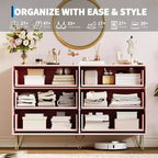 Commode en bois moderne avec 6 tiroirs cannelés, grand coffre de rangement avec poignées en métal, commode de chambre anti-basculement pour chambre à coucher, salon, couloir