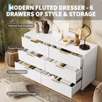 Commode en bois moderne avec 6 tiroirs cannelés, grand coffre de rangement avec poignées en métal, commode de chambre anti-basculement pour chambre à coucher, salon, couloir