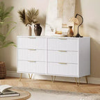 Commode en bois moderne avec 6 tiroirs cannelés, grand coffre de rangement avec poignées en métal, commode de chambre anti-basculement pour chambre à coucher, salon, couloir