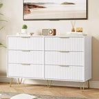 Commode en bois moderne avec 6 tiroirs cannelés, grand coffre de rangement avec poignées en métal, commode de chambre anti-basculement pour chambre à coucher, salon, couloir