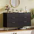Modern Wood Dresser with 6 Fluted Drawers, Large Storage Chest with Metal Handles, Anti-Tip Bedroom Dresser for Bedroom, Living Room, Hallway
