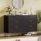 Modern Wood Dresser with 6 Fluted Drawers, Large Storage Chest with Metal Handles, Anti-Tip Bedroom Dresser for Bedroom, Living Room, Hallway