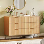 Commode en bois moderne avec 6 tiroirs cannelés, grand coffre de rangement avec poignées en métal, commode de chambre anti-basculement pour chambre à coucher, salon, couloir